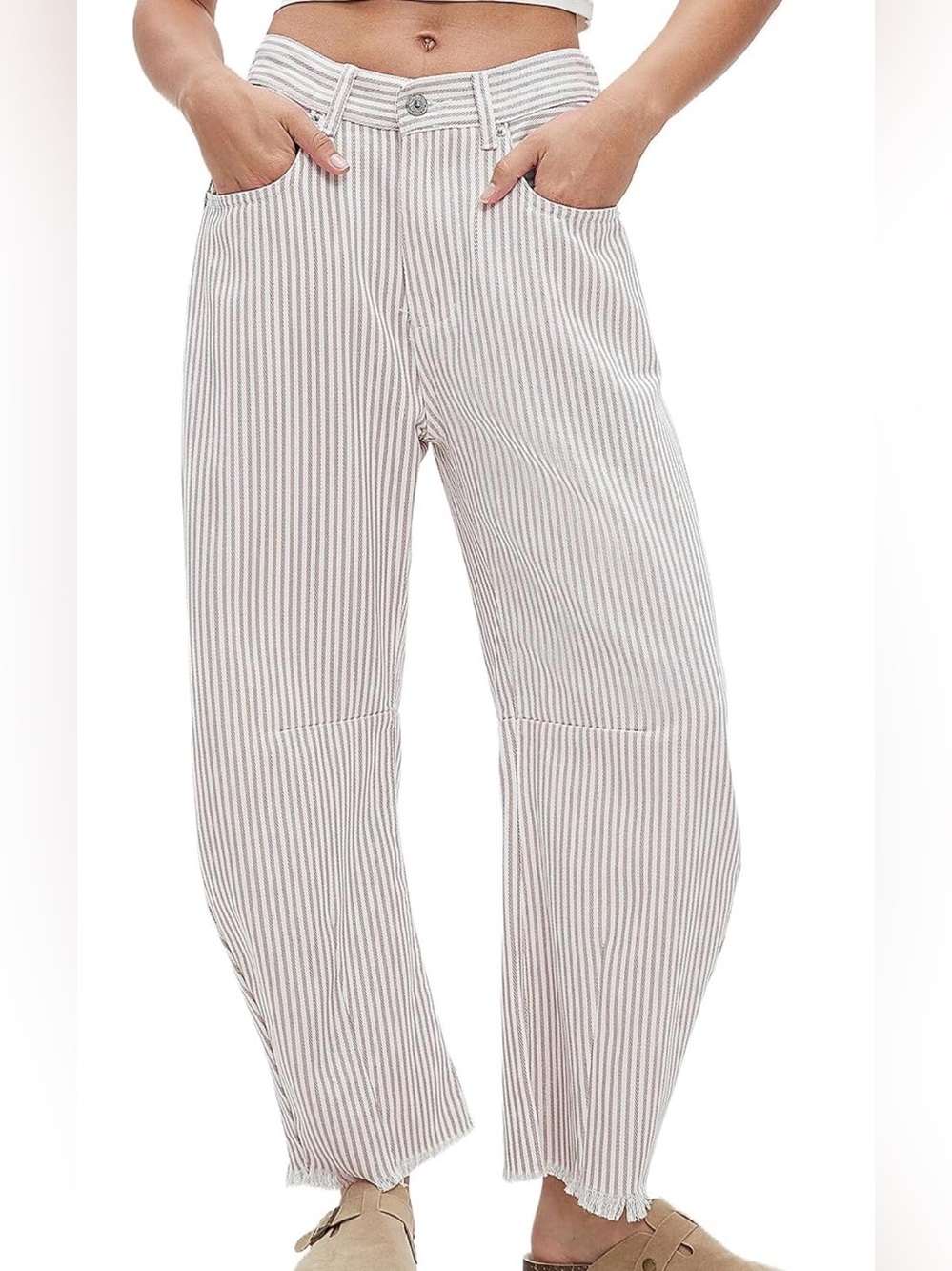 NWT Striped High-Rise Wide Leg Barrel Jeans/Pants - Medium (8-10)